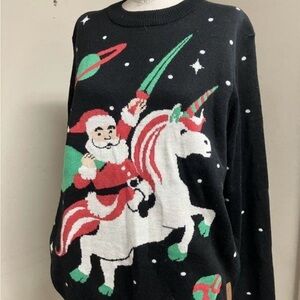 Black Santa & Unicorn Holiday Sweater - Tipsy Elf Crewneck